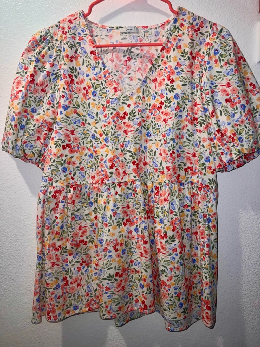 Floral V-Neck Peplum Top in Multi-Color